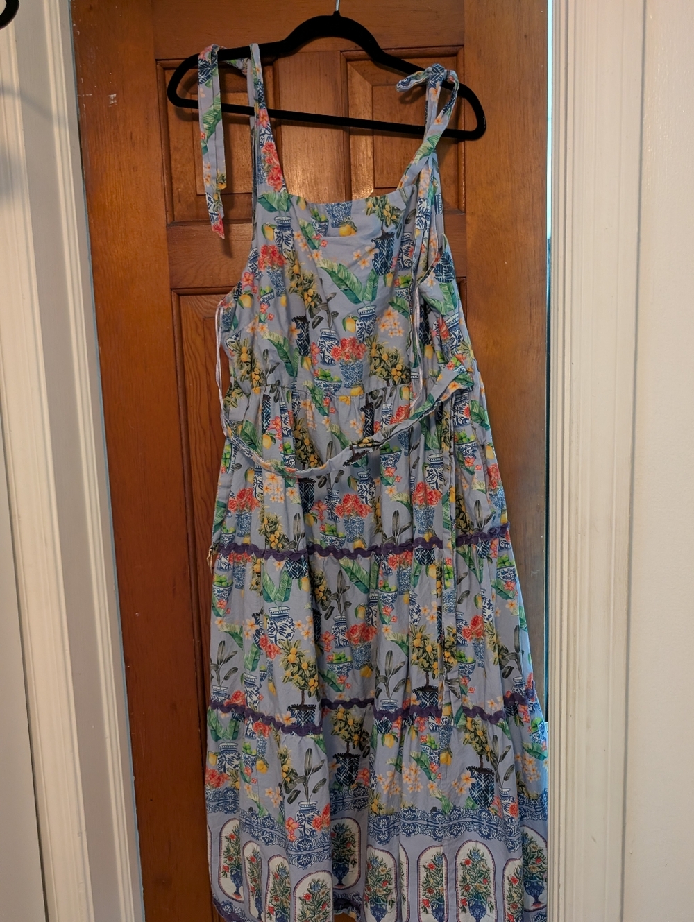 16w Anthropologie Floral Tie-Shoulder Emily Lovelock Tiered Vase Dress - Picture 2 of 4